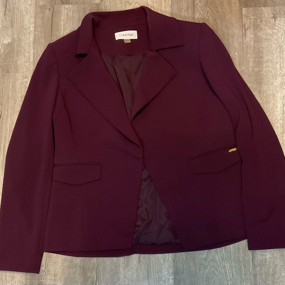 Calvin Klein Purple Blazer with Notched Lapels